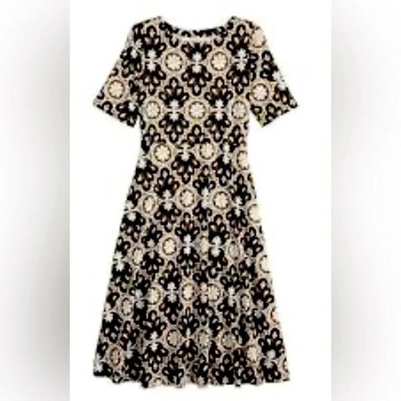 Croft & Barrow Fit & Flare Midi Dress Size M Black Floral Stretch Career Teacher - Picture 1 of 6